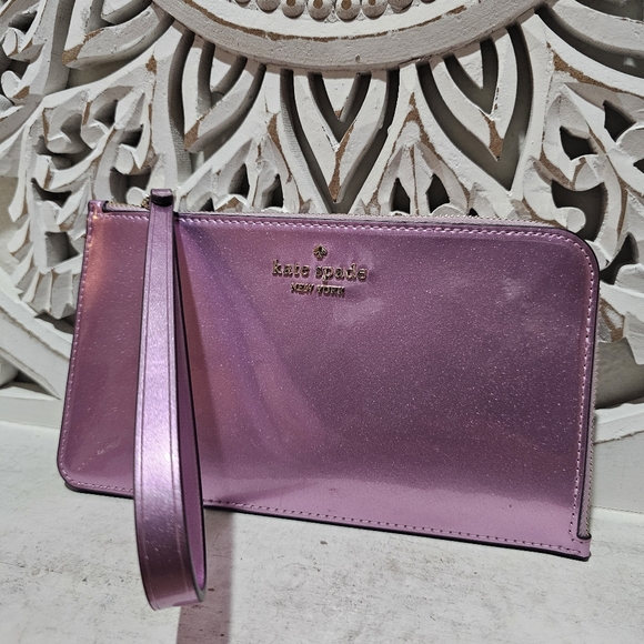 Kate Spade Lavender/Pink Sparkle Wristlet/Wallet W/Zipper Closure - Picture 2 of 7
